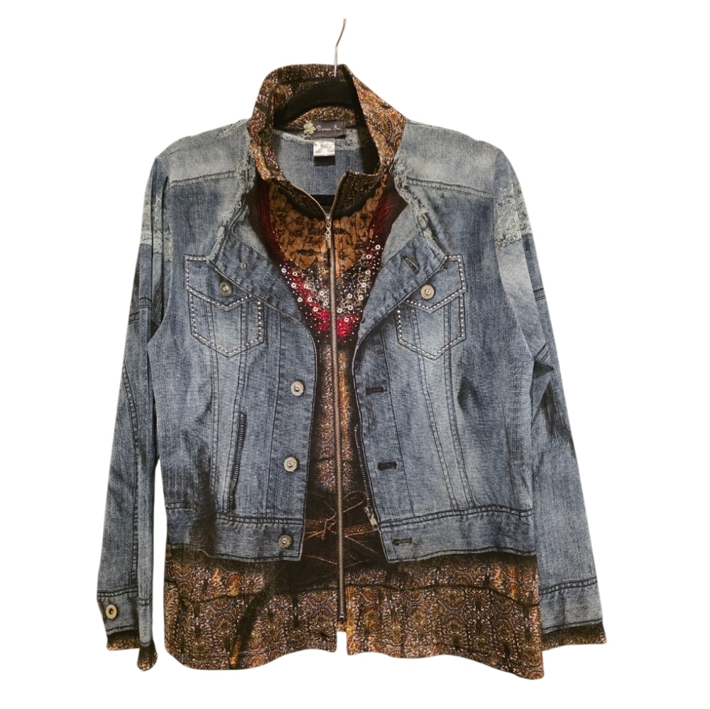 DAMEE INC Sheer Denim Illusion Mesh‎ Jacket - Size Large